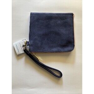noonday collection Wrist Purse Navy Suede Pink Trim 7” Square W/ Zipper Closure